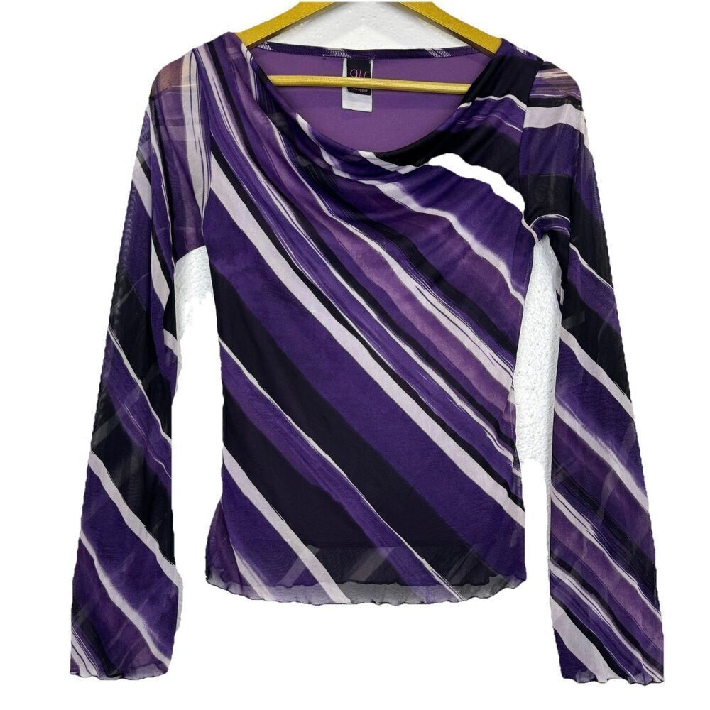 Wrapper Mesh Cowl Neck Top S Purple Flared Long Sleeve Fairy Grunge Goth Y2K